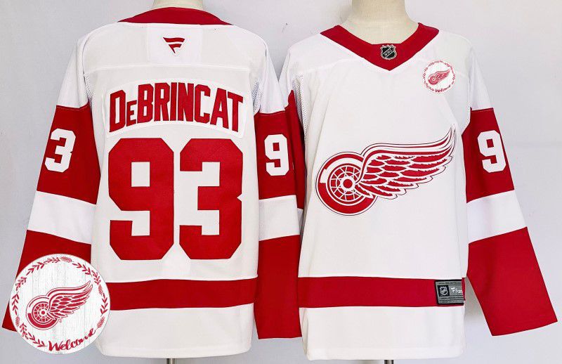 Men Detroit Red Wings 93 Debrincat White Fanatics 2025 NHL Jersey style 2